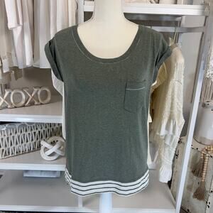 Live Love Lounge Womens Sz S Gray Cap Sleeve Pocket Tee with Stripe Detail #2847